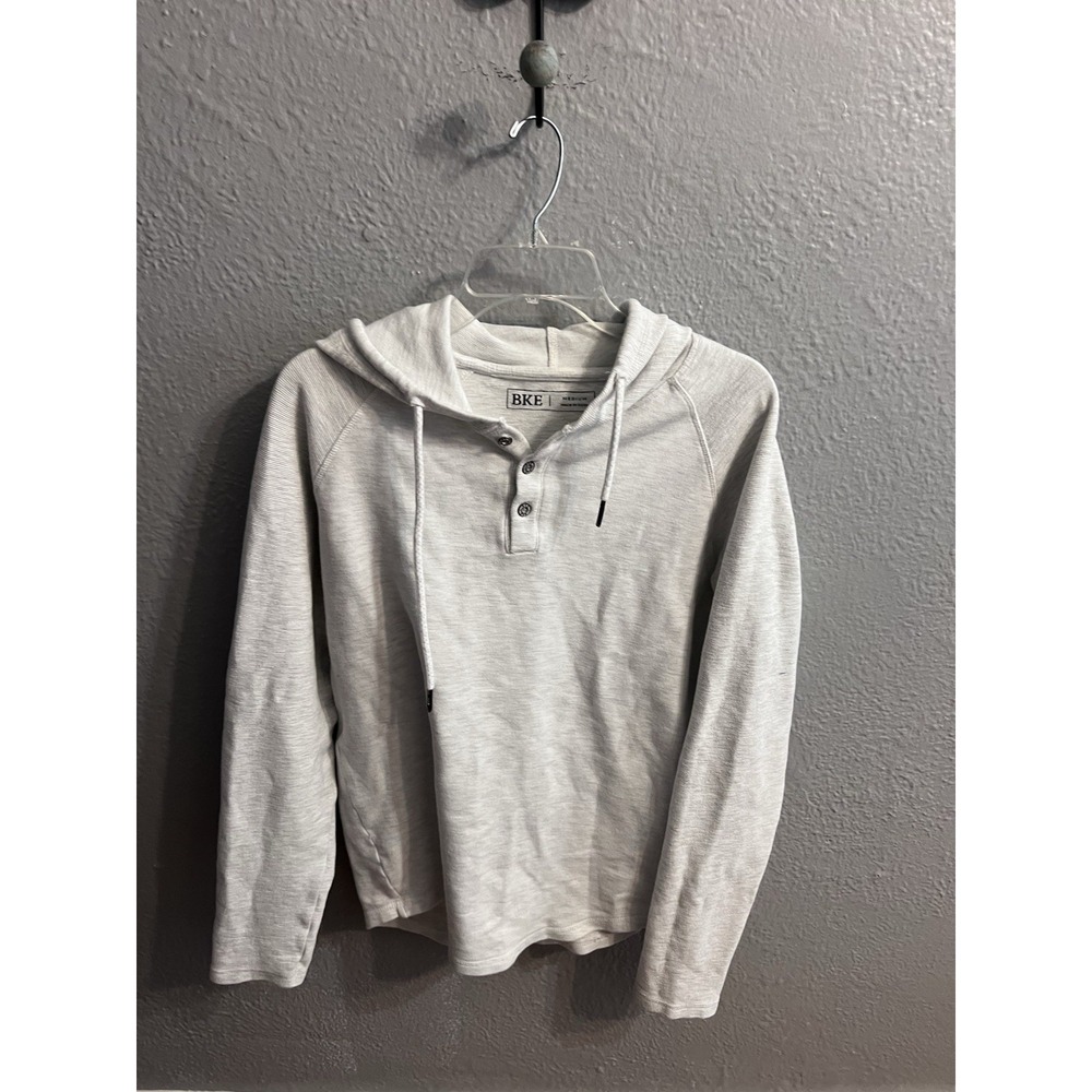 BKE Sweater Mens Athletic Fit 1/4‎ Button Gray Size Medium Hooded